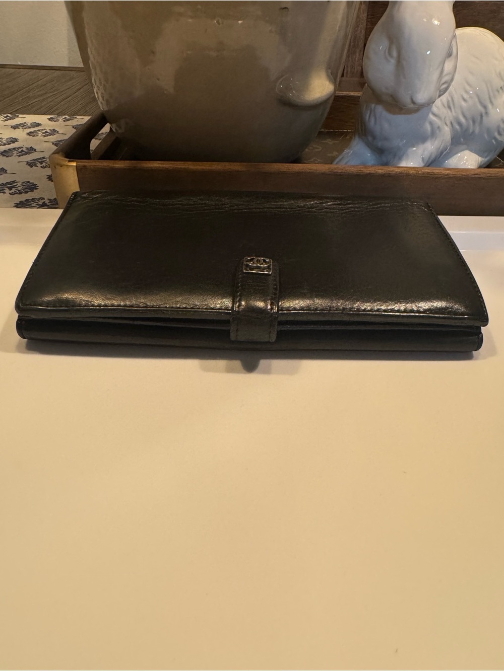 CHANEL Black Leather Long Wallet with CC Button Strap - Picture 11 of 11